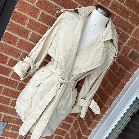 Kaufmanfranco tan khaki 3/4 sleeve trench coat - Picture 1 of 9